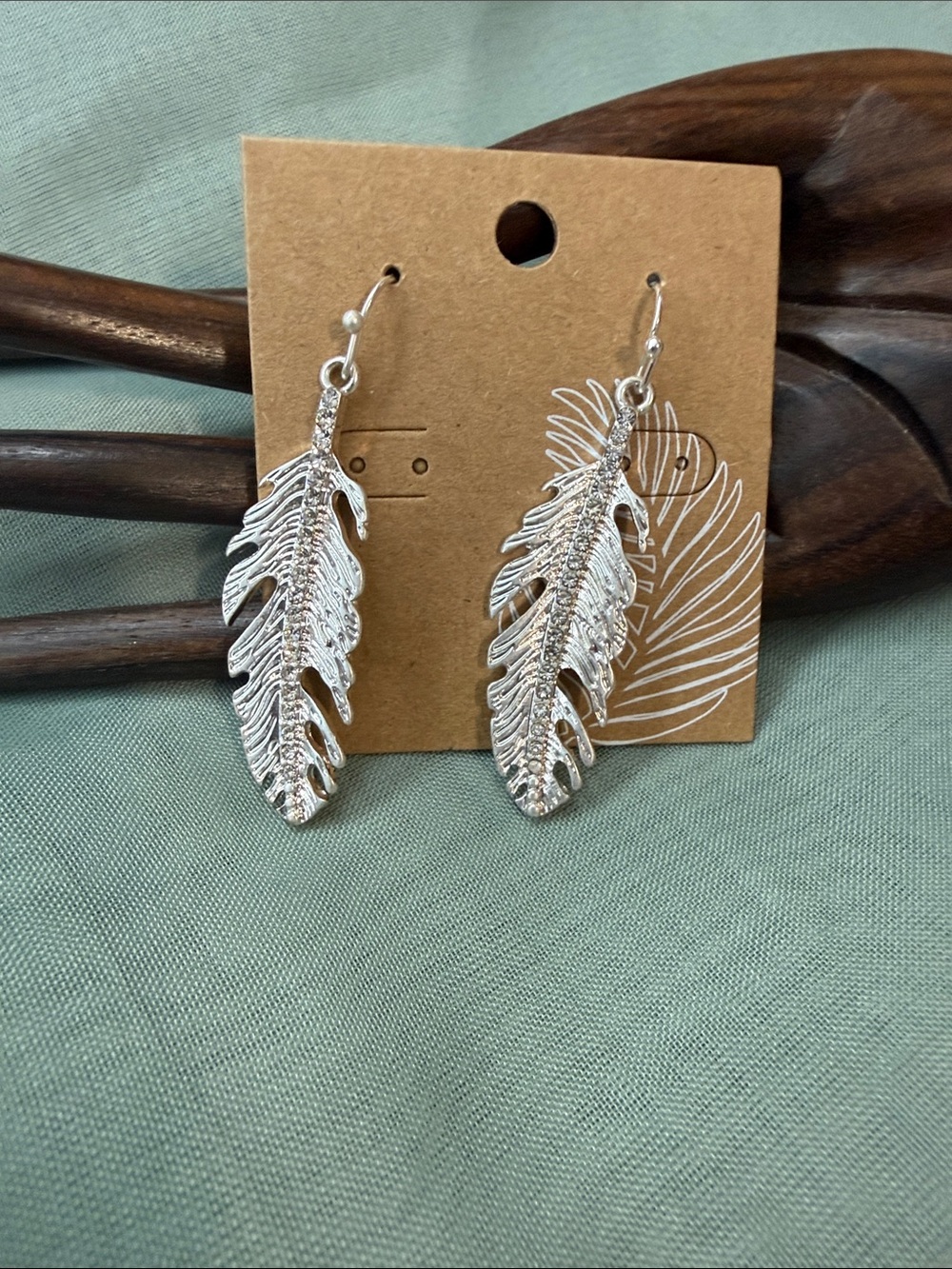 Silver Feather Drop Earrings with Textured Detail